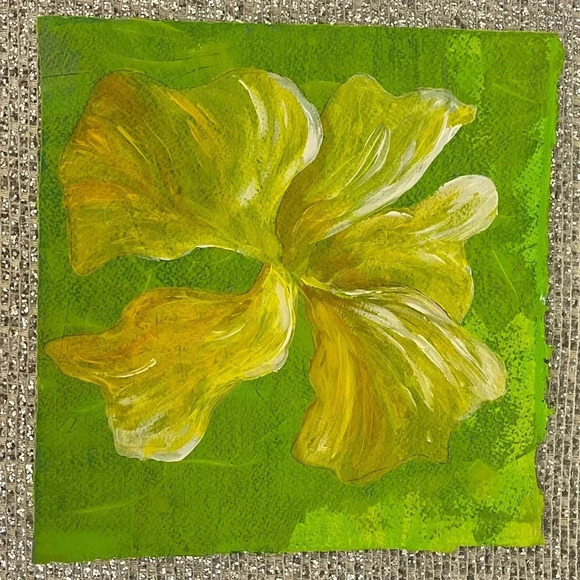Original Painting Flower Yellow Green  NWOT Unframed - Picture 2 of 5